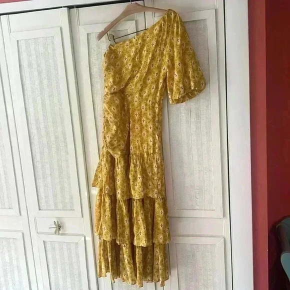 VERONICA BEARD Virginia Dress One Shoulder Floral Layered Yellow Cotton 6 NWT - Picture 10 of 10